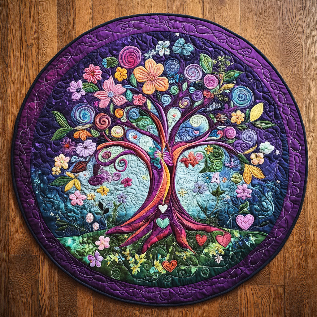 Purple Tree Of Life WU2503029CL Quilted Round Mat