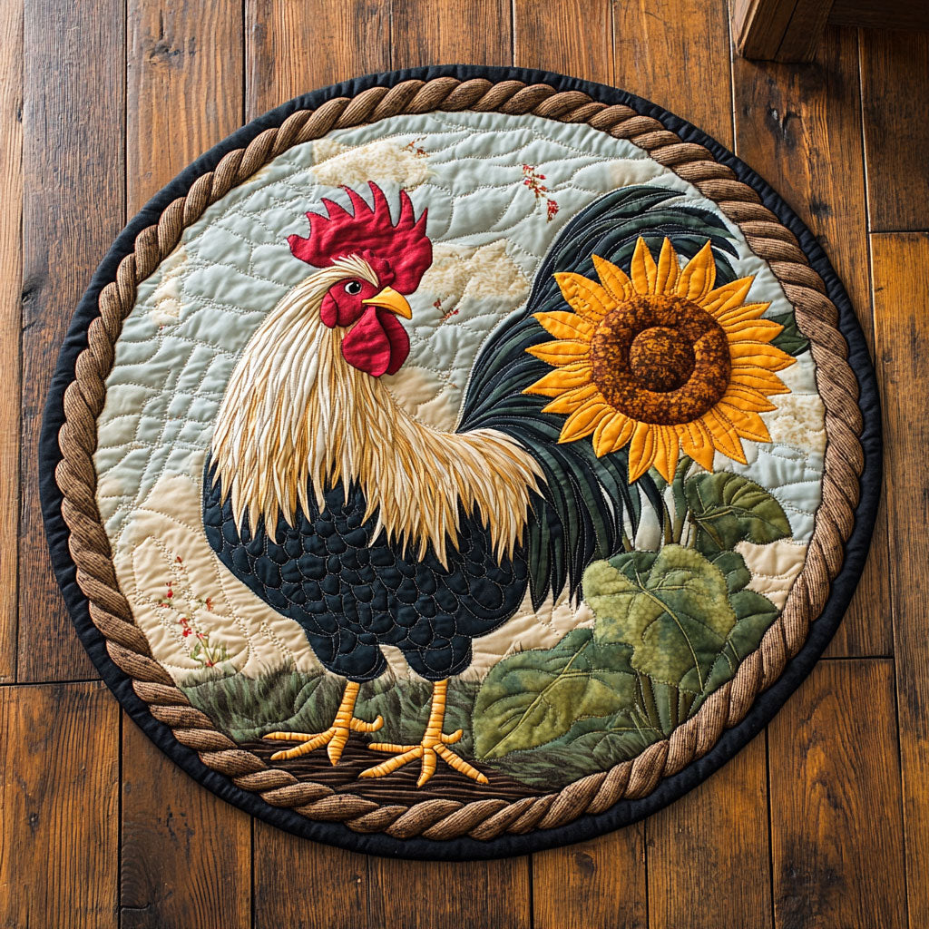 Rooster And Flower CP2406003CL Quilted Round Mat