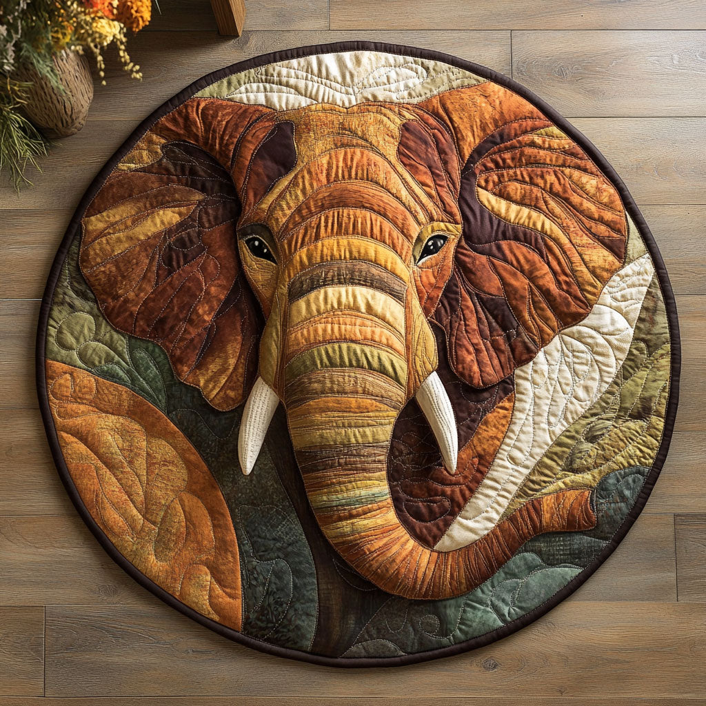 Rustic Elephant WU2203044CL Quilted Round Mat