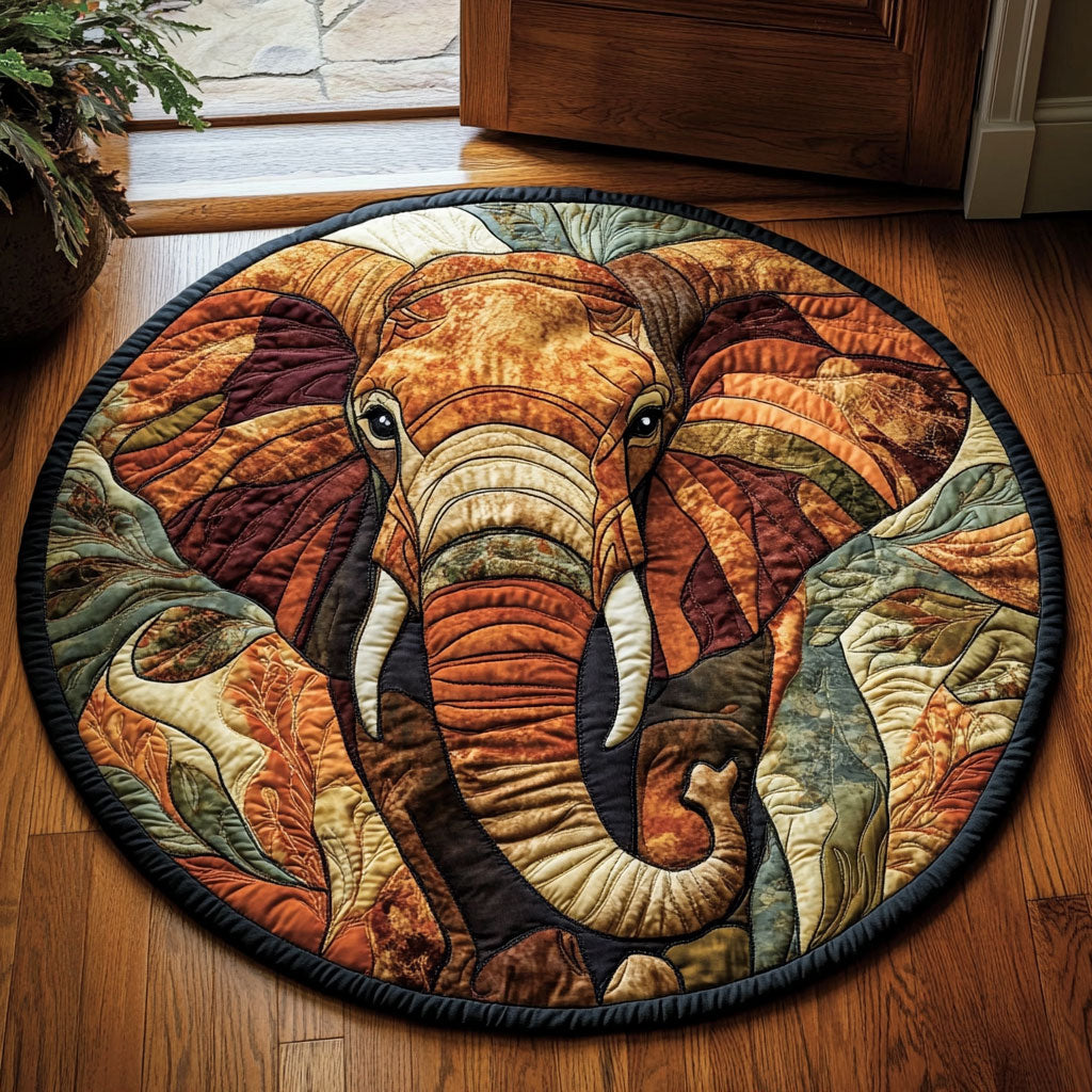 Rustic Elephant WU2203045CL Quilted Round Mat