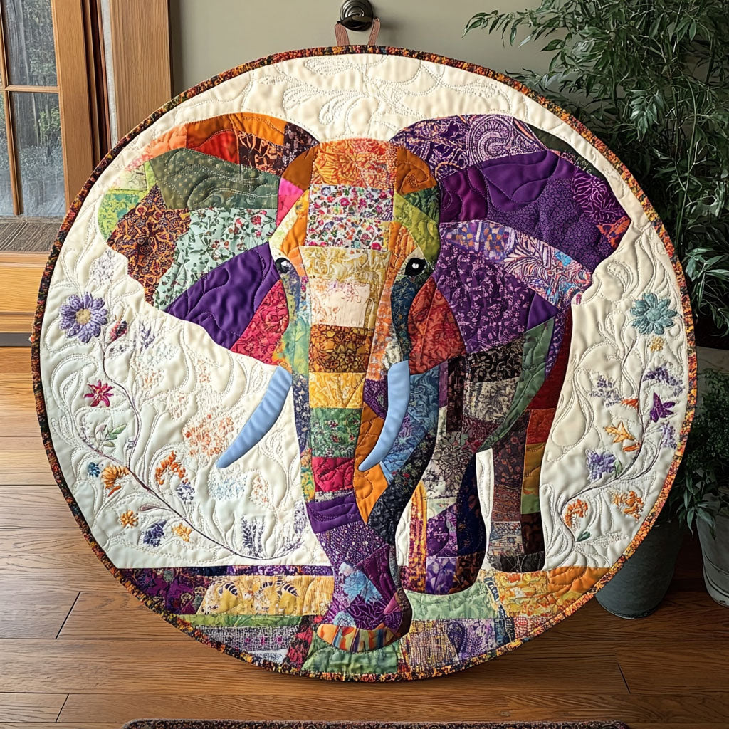 Rustic Elephant WU2503097CL Quilted Round Mat