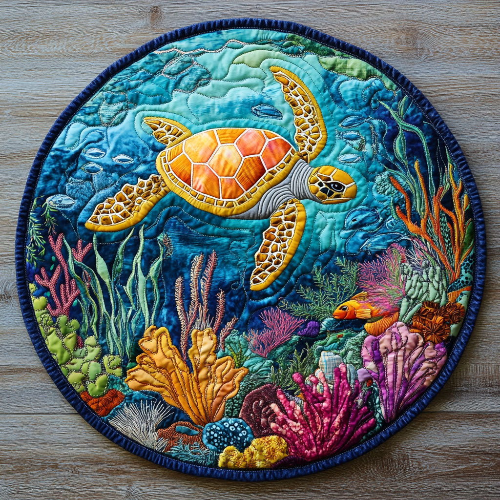 Sea Turtles Ocean Waves WU2203088CL Quilted Round Mat