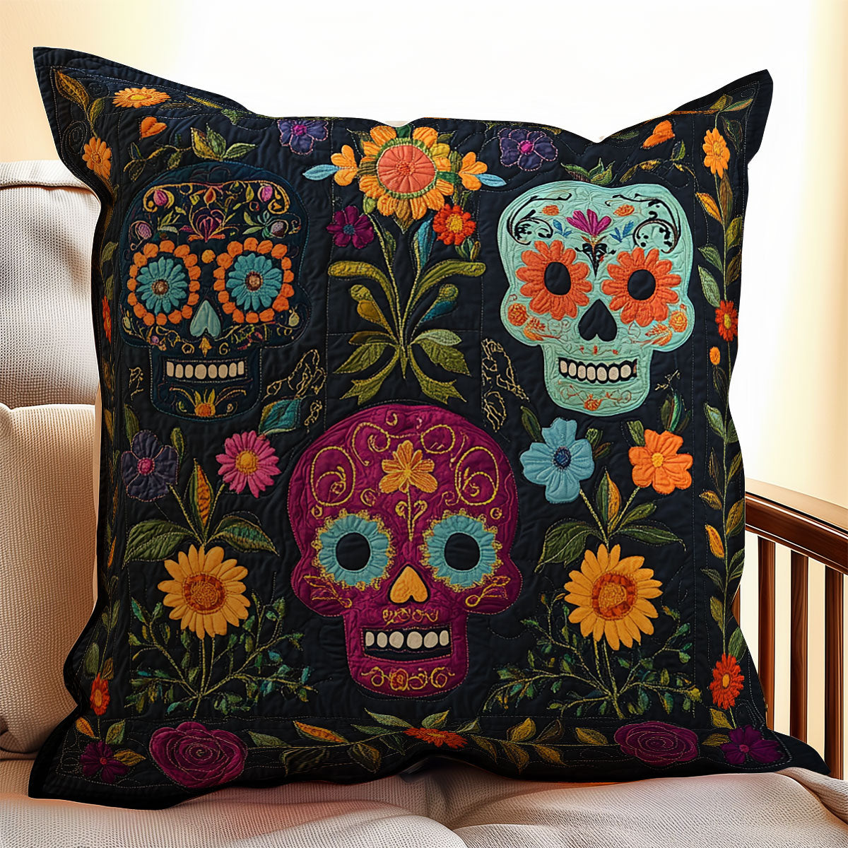 Skull Floral WX0403124CL Quilt Pillow Case