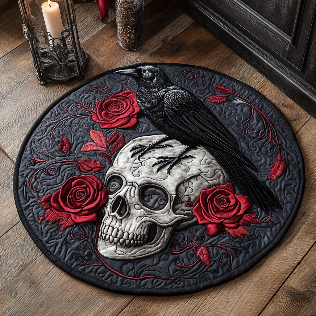 Skull Gothic Rose WU2103028CL Quilted Round Mat