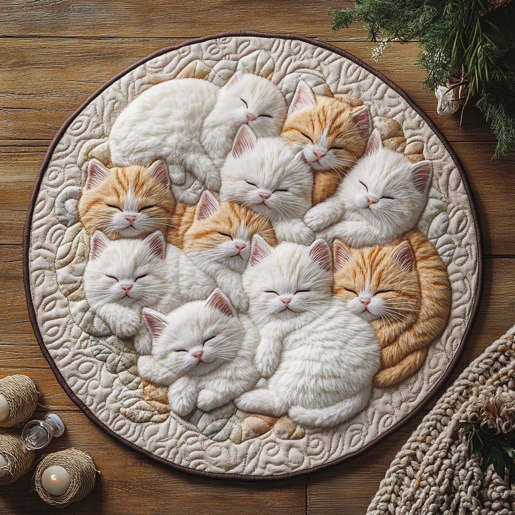 Sleeping Kittens WU2103057CL Quilted Round Mat