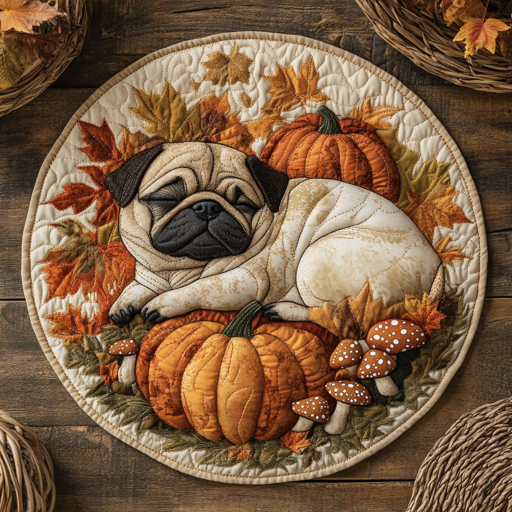 Sleeping Pug WU2103066CL Quilted Round Mat