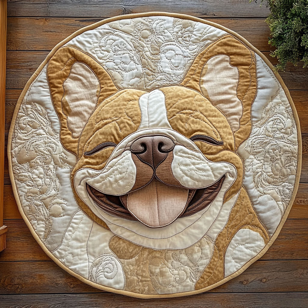 Smilling Bulldog WU2503090CL Quilted Round Mat