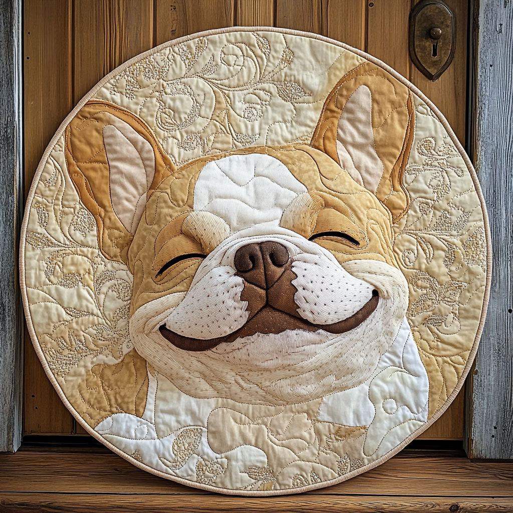 Smilling Bulldog WU2503091CL Quilted Round Mat