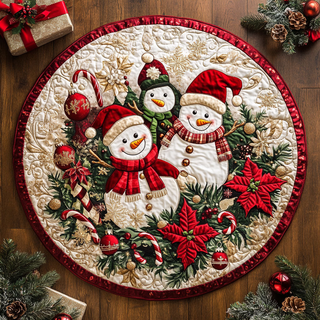 Snowman And Blooms WN0508047CL Quilted Round Mat