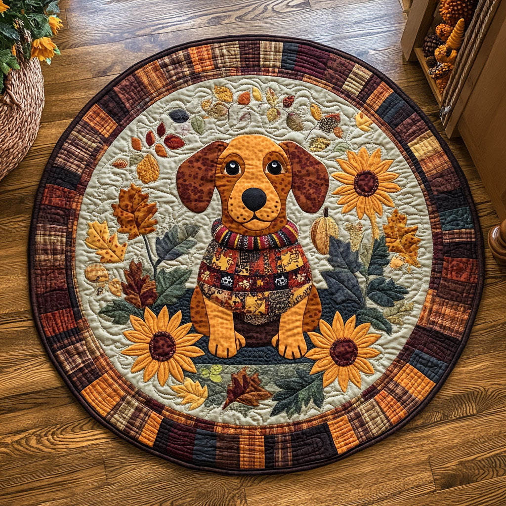 Sunflower Garden Dachshund WY0708110CL Quilted Round Mat