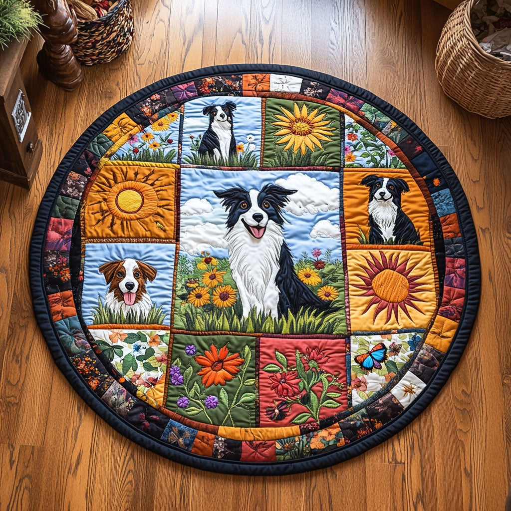 Sunny Garden Border Collie WY0708111CL Quilted Round Mat