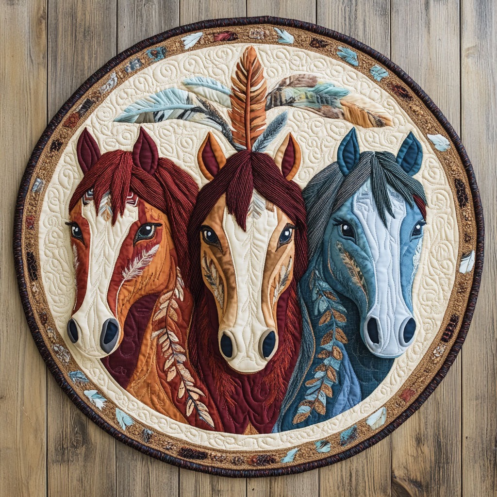 Tribal Horses WU2403029CL Quilted Round Mat