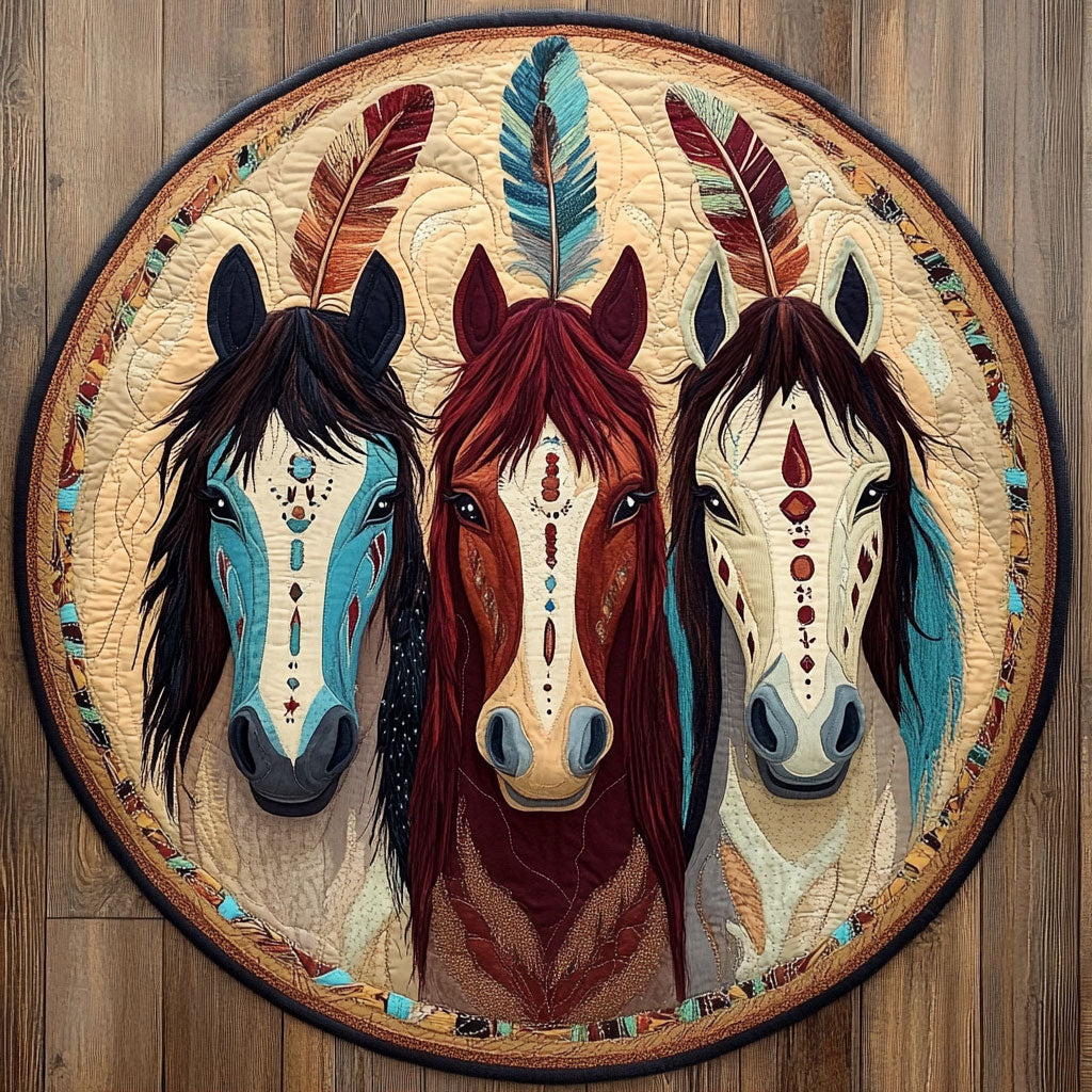Tribal Horses WU2403030CL Quilted Round Mat