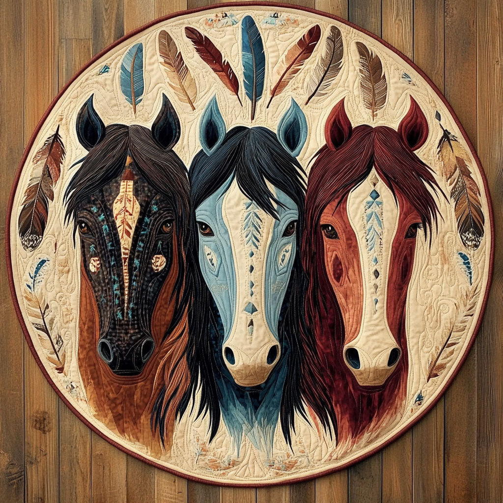 Tribal Horses WU2403031CL Quilted Round Mat