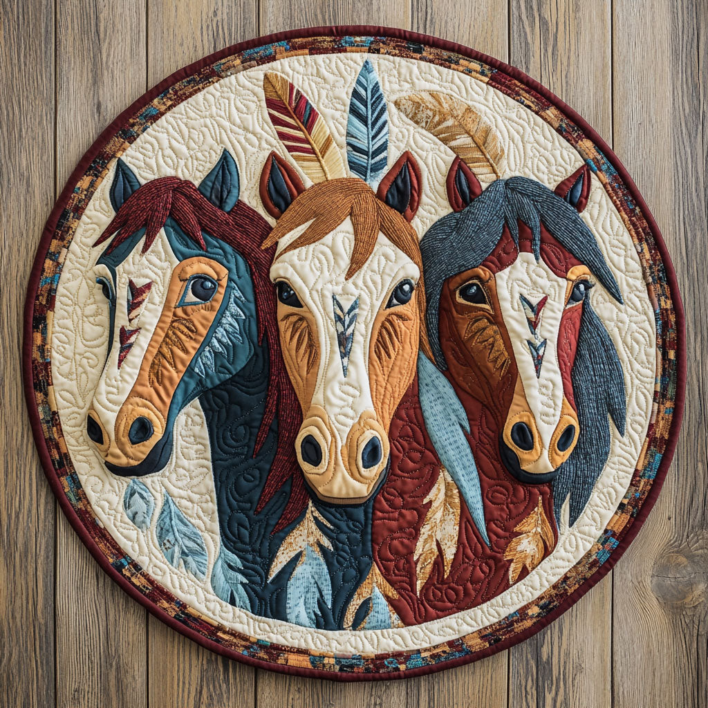 Tribal Horses WU2403032CL Quilted Round Mat