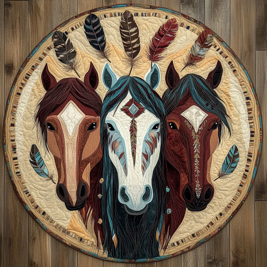Tribal Horses WU2403033CL Quilted Round Mat