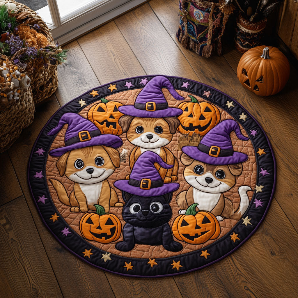 Witch Dogs And Pumpkins WY0708112CL Quilted Round Mat