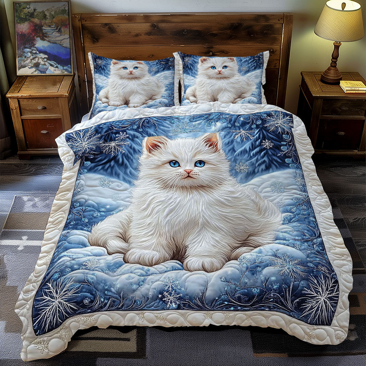 White Cat In Snow WY2712144CL Duvet Cover Set