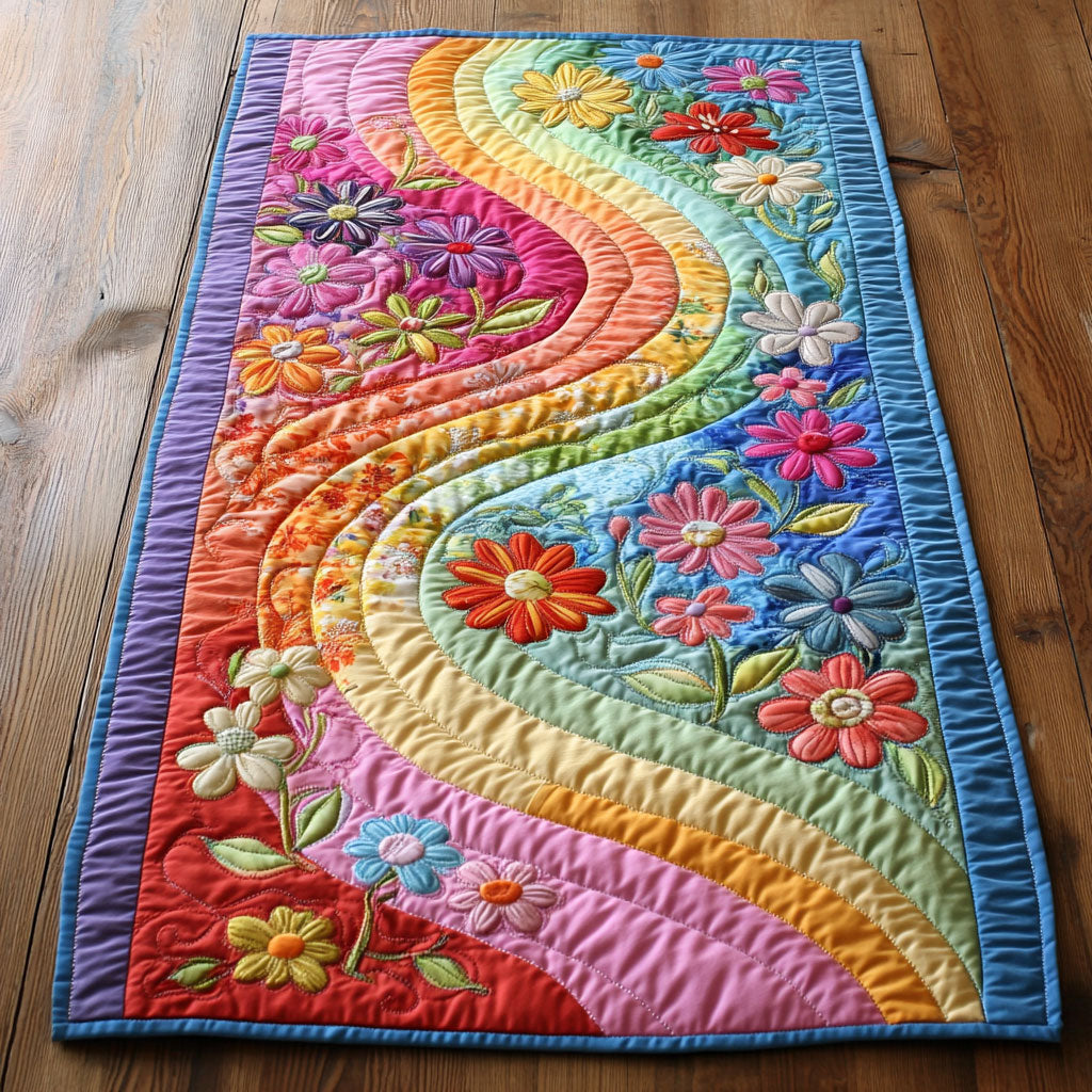 Floral Rainbow Wave WP0705039CL Quilted Table Runner