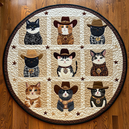 Cats With Cowboy Hats WY2008076CL Quilted Round Mat
