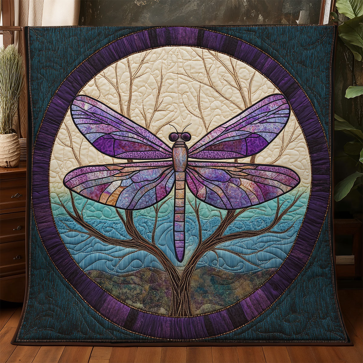 Stained Glass Dragonfly WX1306041CL Quilt