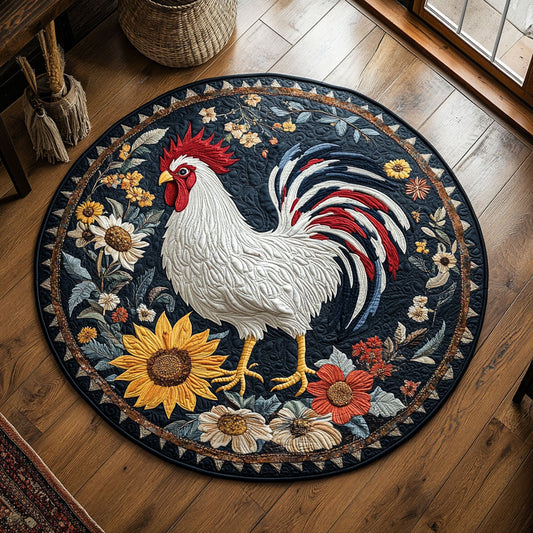 Majestic White Rooster WY2805034CL Quilted Round Mat