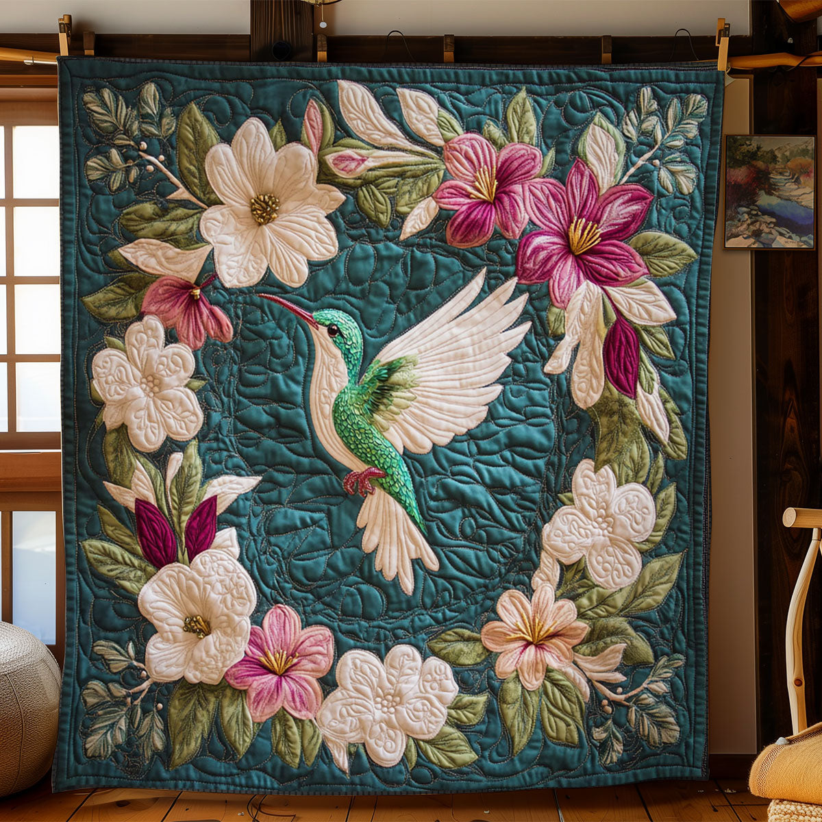 Hummingbird In Wreath WY2403038CL Quilt