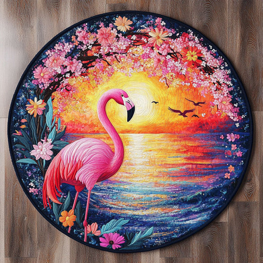 Floral Sunset Flamingo WX2605023CL Quilted Round Mat