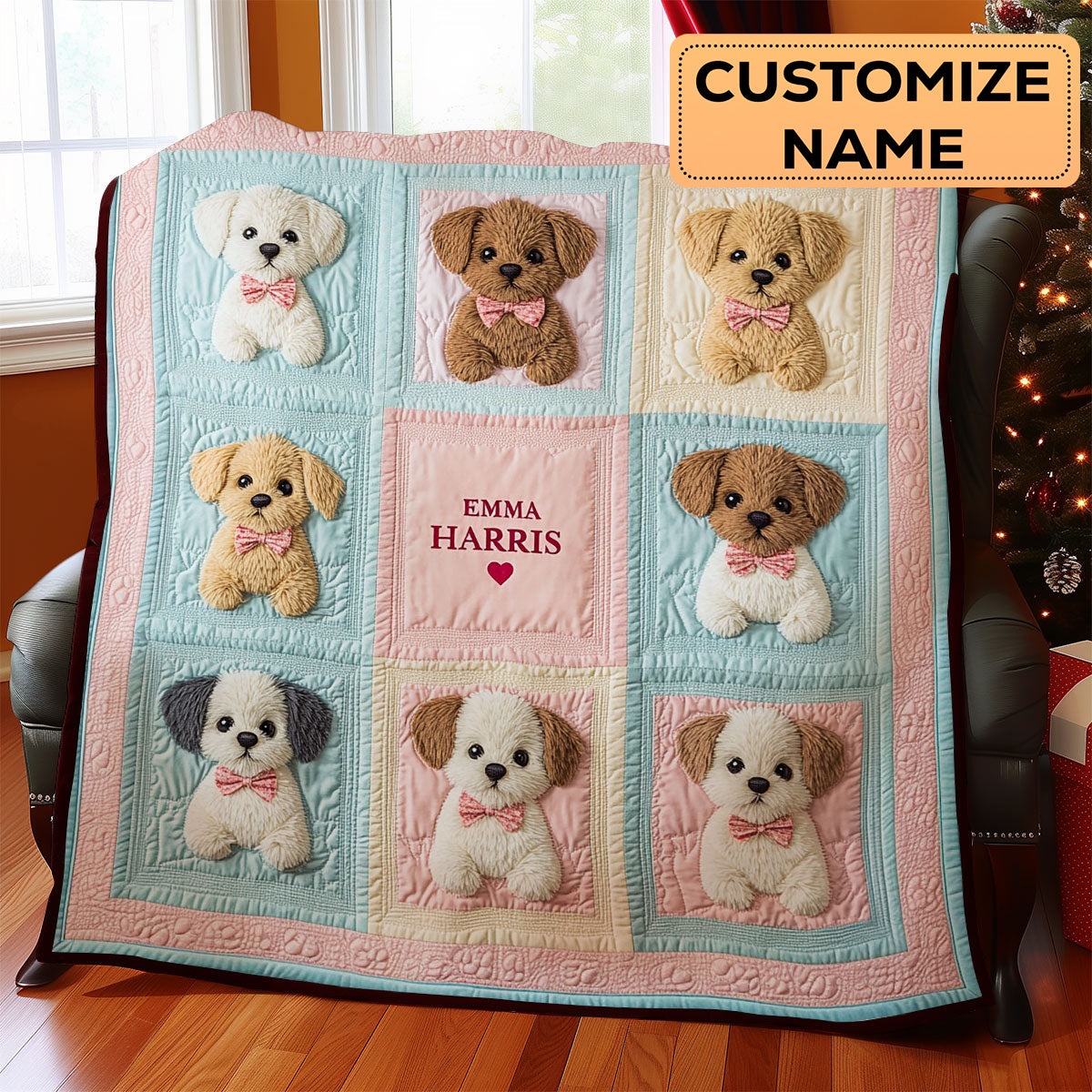 Puppy Love CW2807056CL Personalized Baby Quilt