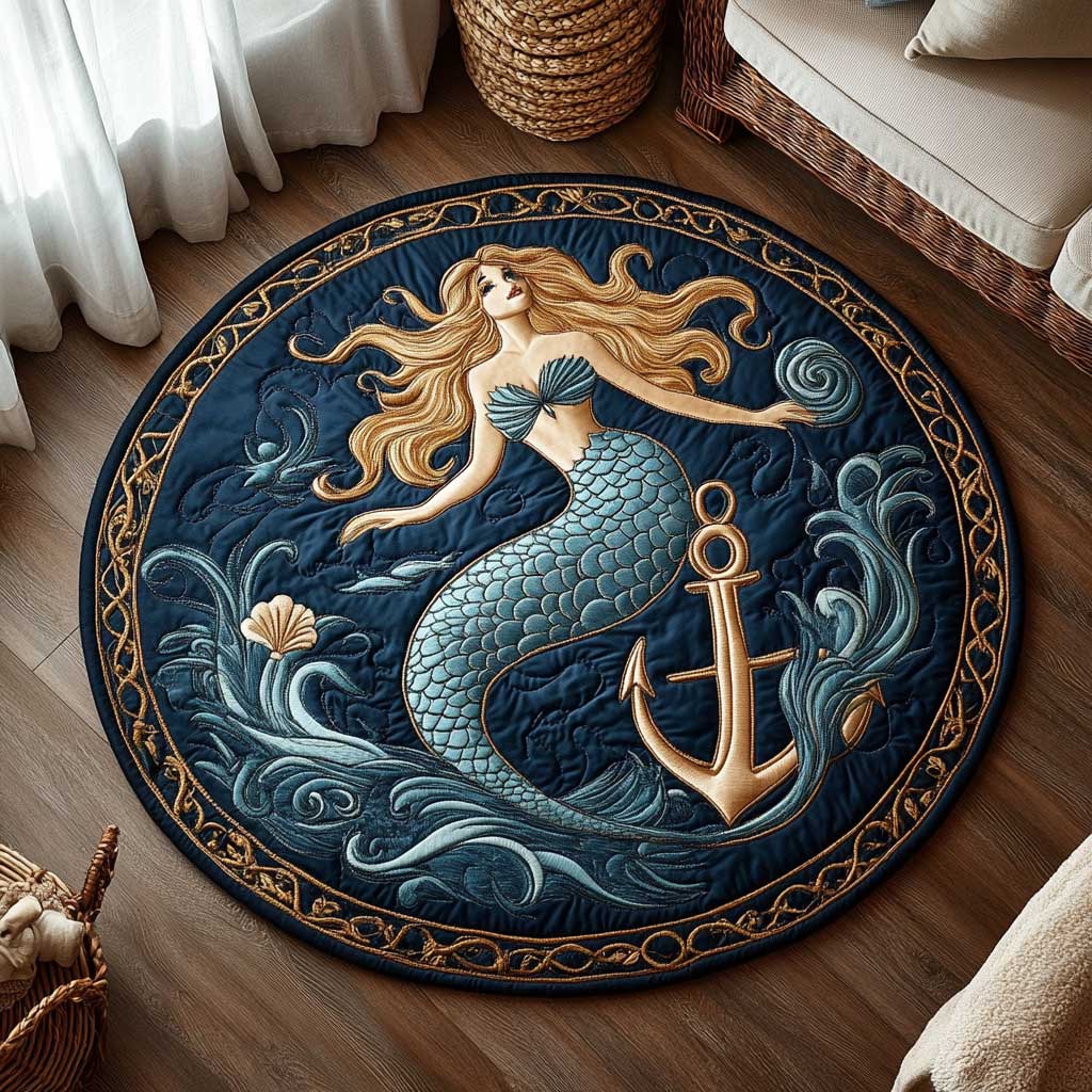 Golden Tides Mermaid WN1703012CL Quilted Round Mat