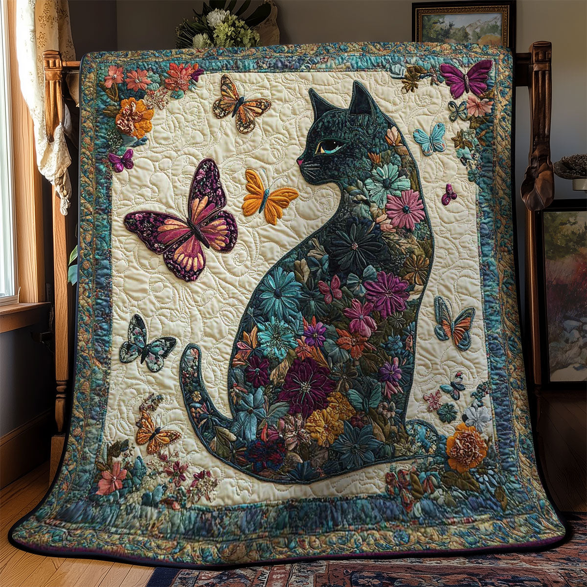 Floral Fantasy Cat WN2403032CL Quilt