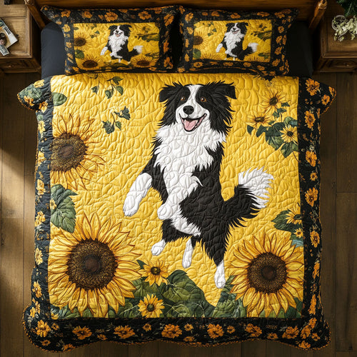 Border Collie In Sunflower WY1302071CL Duvet Cover Set