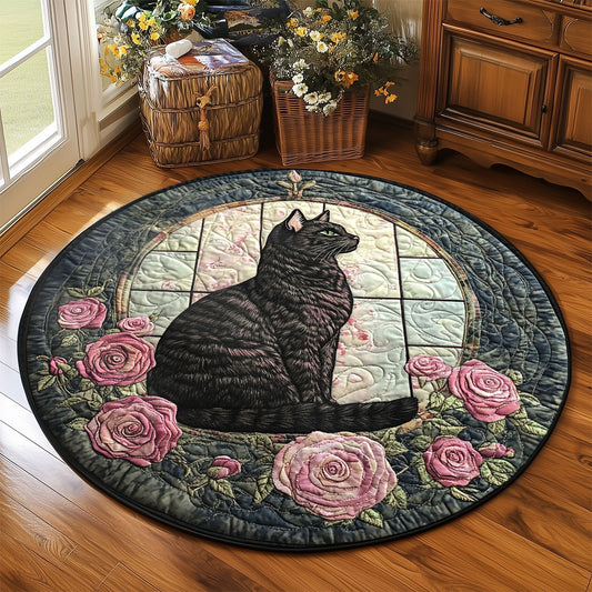 Midnight Rose Feline WP2304015CL Quilted Round Mat