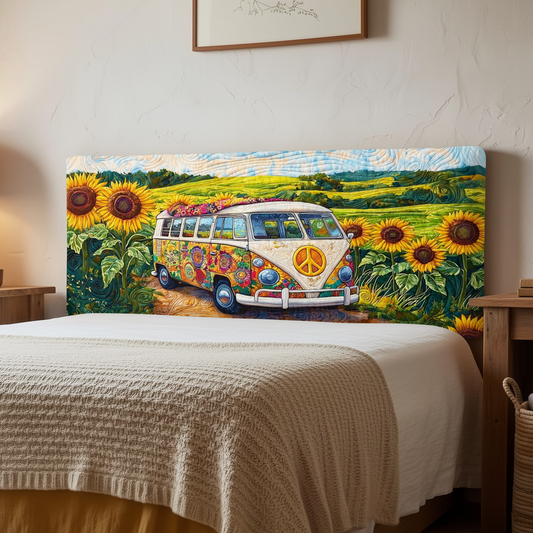 Sunflower Hippie Camper Van QA1412012CL Quilted Headboard Slipcover