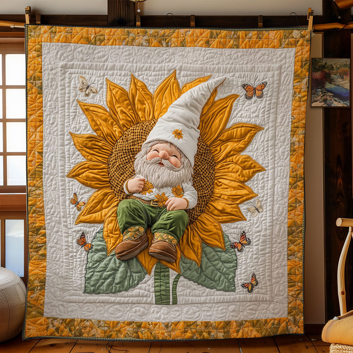 Gnome Sleeping In Sunflower WY0801026CL Quilt