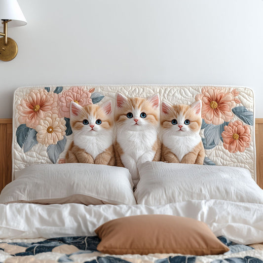 Floral Kitty Whispers KL2512012CL Quilted Headboard Slipcover