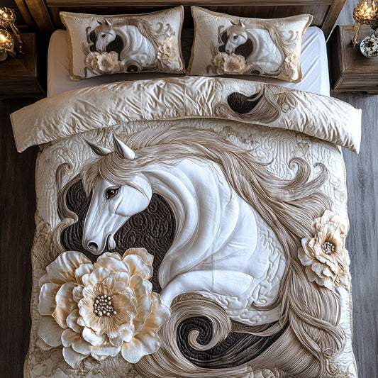 White Horse In Flower WY1202069CL Duvet Cover Set