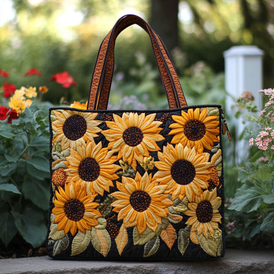 Golden Glow Sunflower CW2609008CL Quilted Tote Bag
