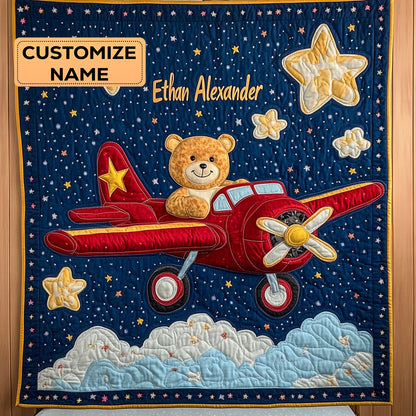Bearplane Dreams WJ2407001CL Personalized Baby Quilt