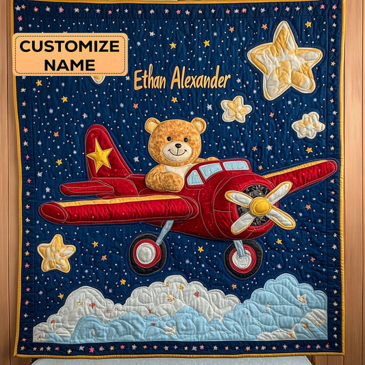 Bearplane Dreams WJ2407001CL Personalized Baby Quilt