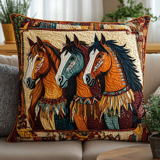 Three Native Horse CW0701112CL Quilt Pillow Case