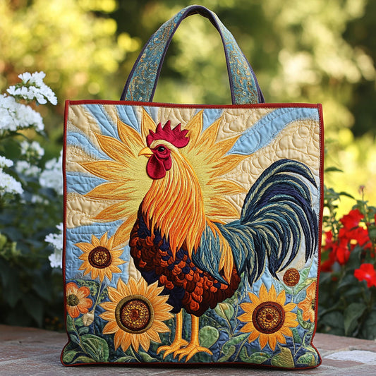 Cheerful Rooster Glow CW0810001CL Quilted Tote Bag