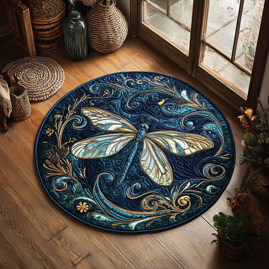 Majestic Teal Dragonfly WY2605051CL Quilted Round Mat