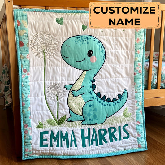 Dino Dandelion Hug CW2607015CL Personalized Baby Quilt