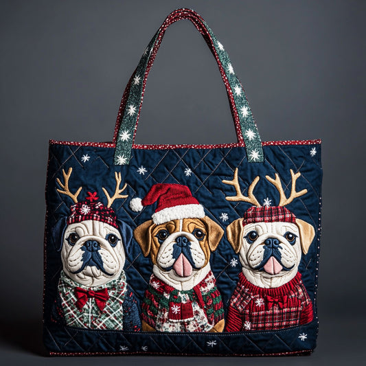 Bulldog Holiday CW2209010CL Quilted Tote Bag