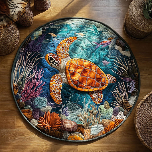 Tropical Reef Sea Turtle WY0107044CL Quilted Round Mat