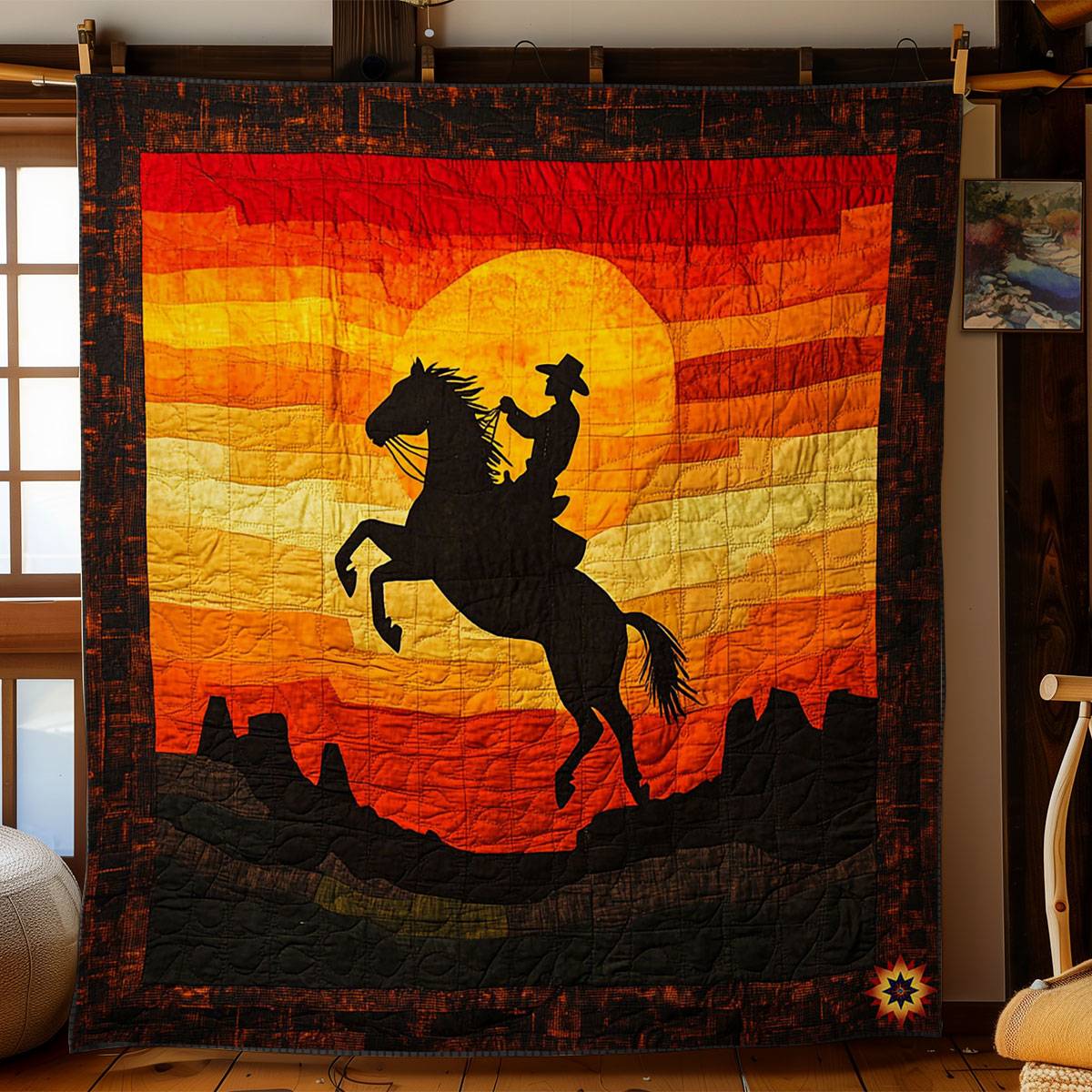 Cowboy Riding Horse WY1912036CL Quilt
