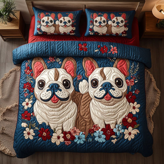 Couple Pugs In Flower WY2602004CL Duvet Cover Set
