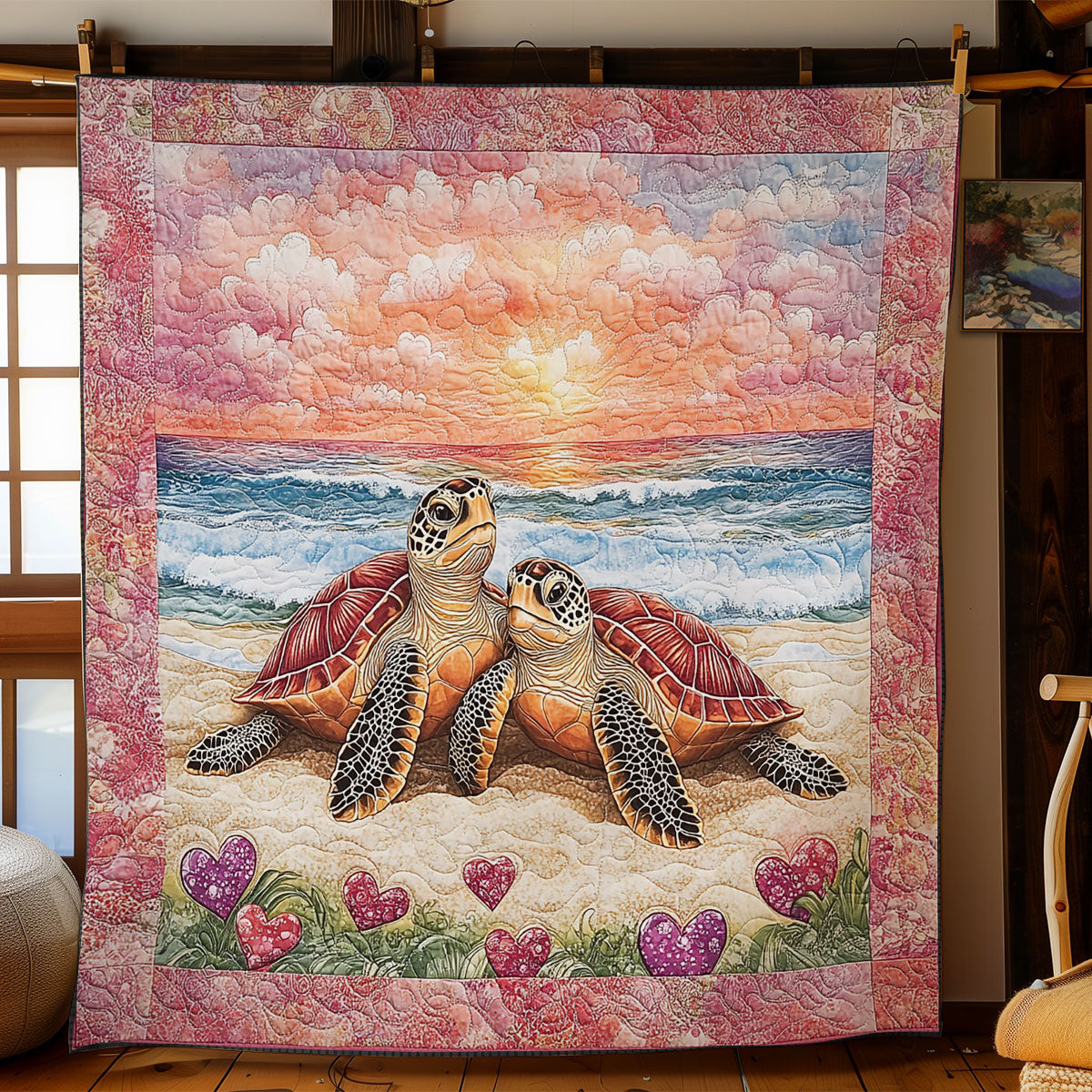 Couple Turtle In Sunset WY1701030CL Quilt