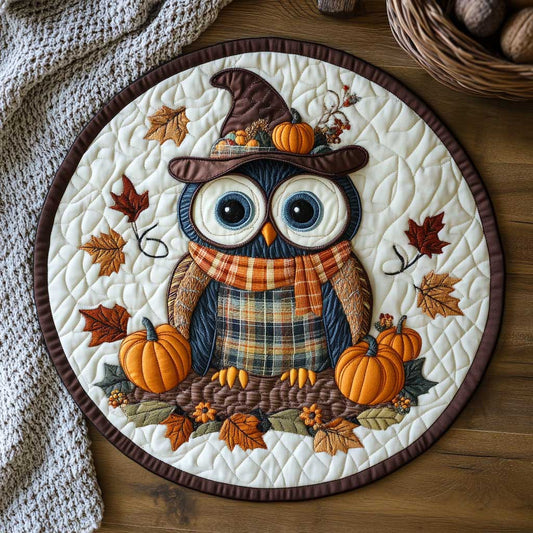 Pumpkin Owl WN1903027CL Quilted Round Mat